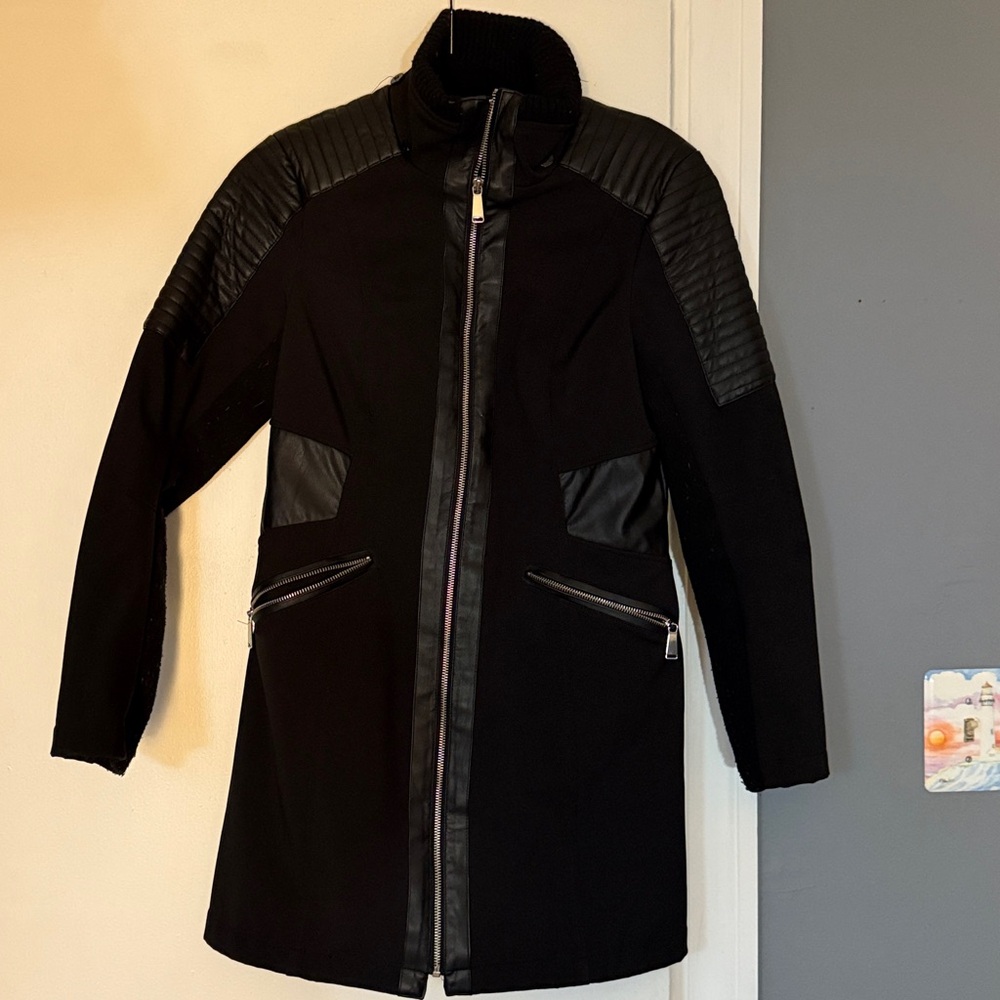 Avanti Black Coat with Leather Details